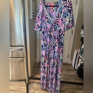 Lilly Pulitzer Pink and Blue Patterned Maxi Dress